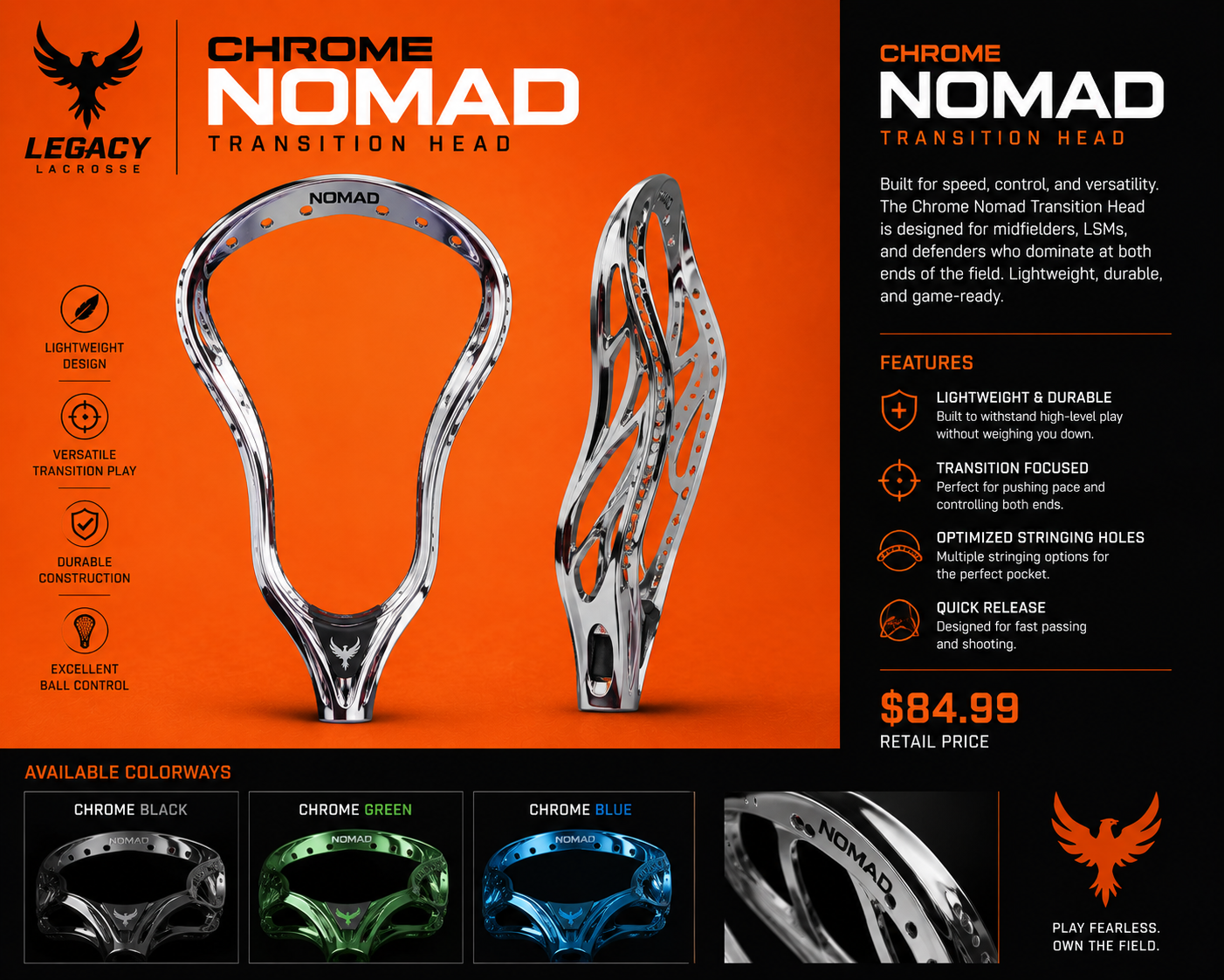 Chrome Nomad Transition Lacrosse Head