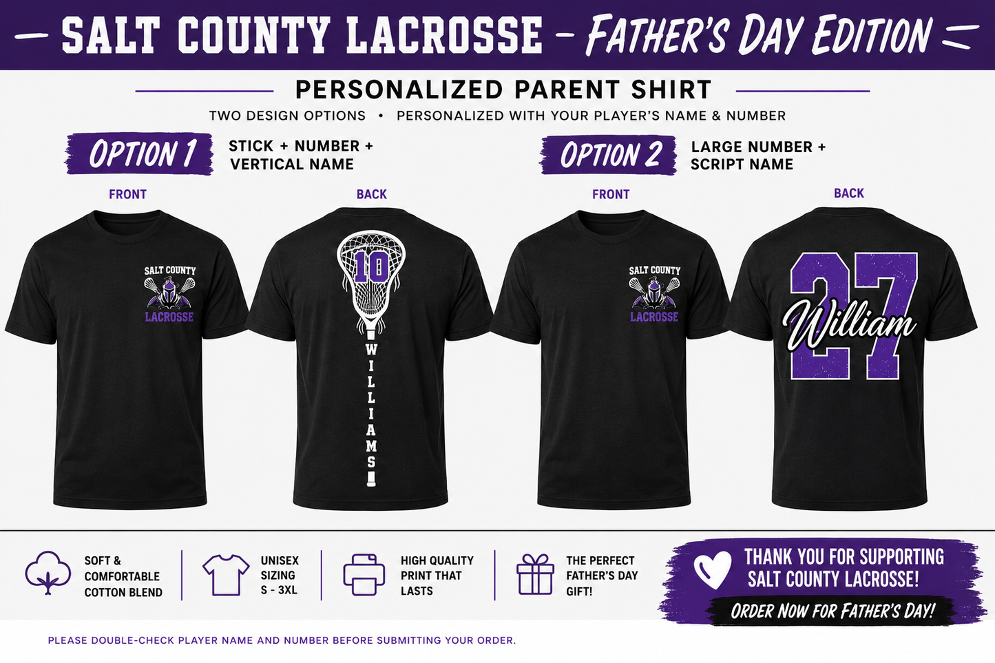 🥍 Father's Day Edition: Salt County Lacrosse Personalized Parent Shirt